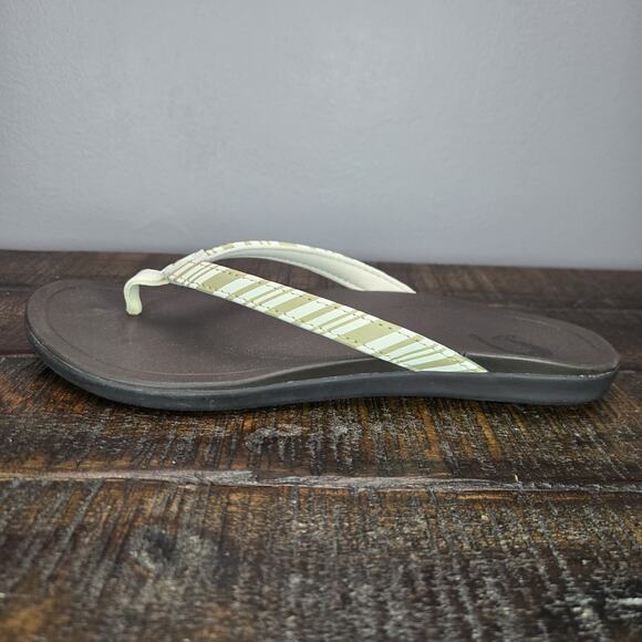 NEW Olukai Ho'Opio Womens Size 6 Sandals Flip Flop Thong Flats Striped White - Picture 7 of 11